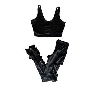 Teeki Laser Cut Cropped Top Yoga Legging SET | Top-Medium/Large | Pants -Small